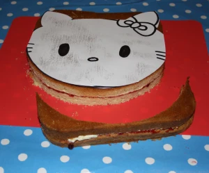 How to make a hello Kitty Birthday cake from a square cake. Madiera works best