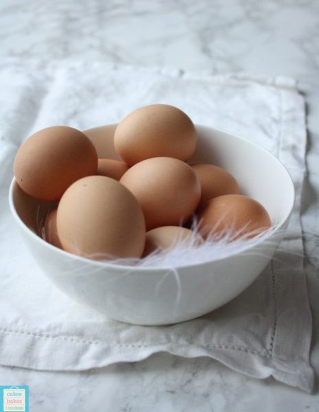 Eggs in a bowl with a feather 
