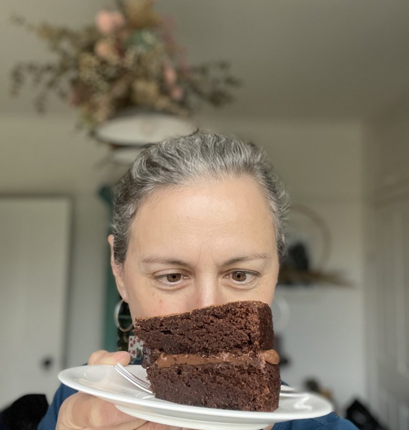 EmmaMT bosseyed in front of this vegan chocolate cake