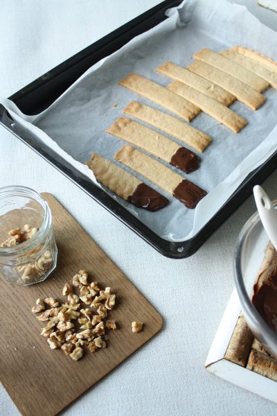 Chocolate Shortcrust pastry finger biscuits ready to eat and enjoy