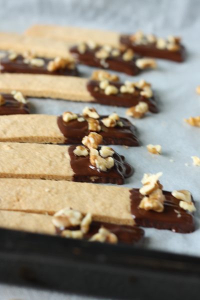 Chocolate Shortcrust pastry finger biscuits ready to eat and enjoy