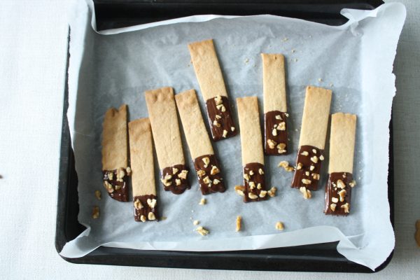 Chocolate Shortcrust pastry finger biscuits ready to eat and enjoy