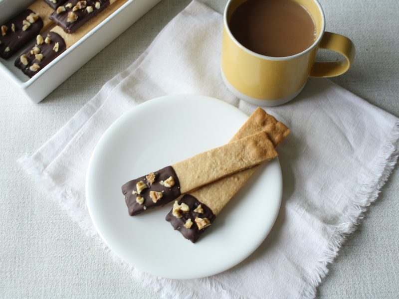 Chocolate Shortcrust pastry finger biscuits ready to eat and enjoy