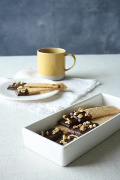 Chocolate Shortcrust pastry finger biscuits ready to eat and enjoy