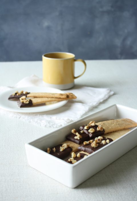 Chocolate Shortcrust pastry finger biscuits ready to eat and enjoy