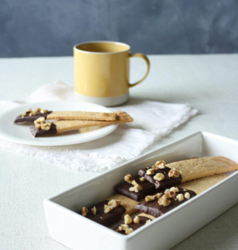 Chocolate Shortcrust pastry finger biscuits ready to eat and enjoy